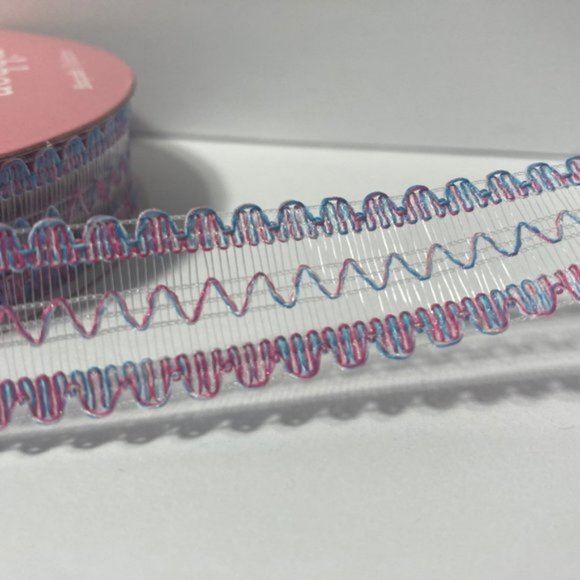 6 Rolls Ribbon Zig Zag Clear Mesh Stripe Blue Pink - Picture 5 of 7